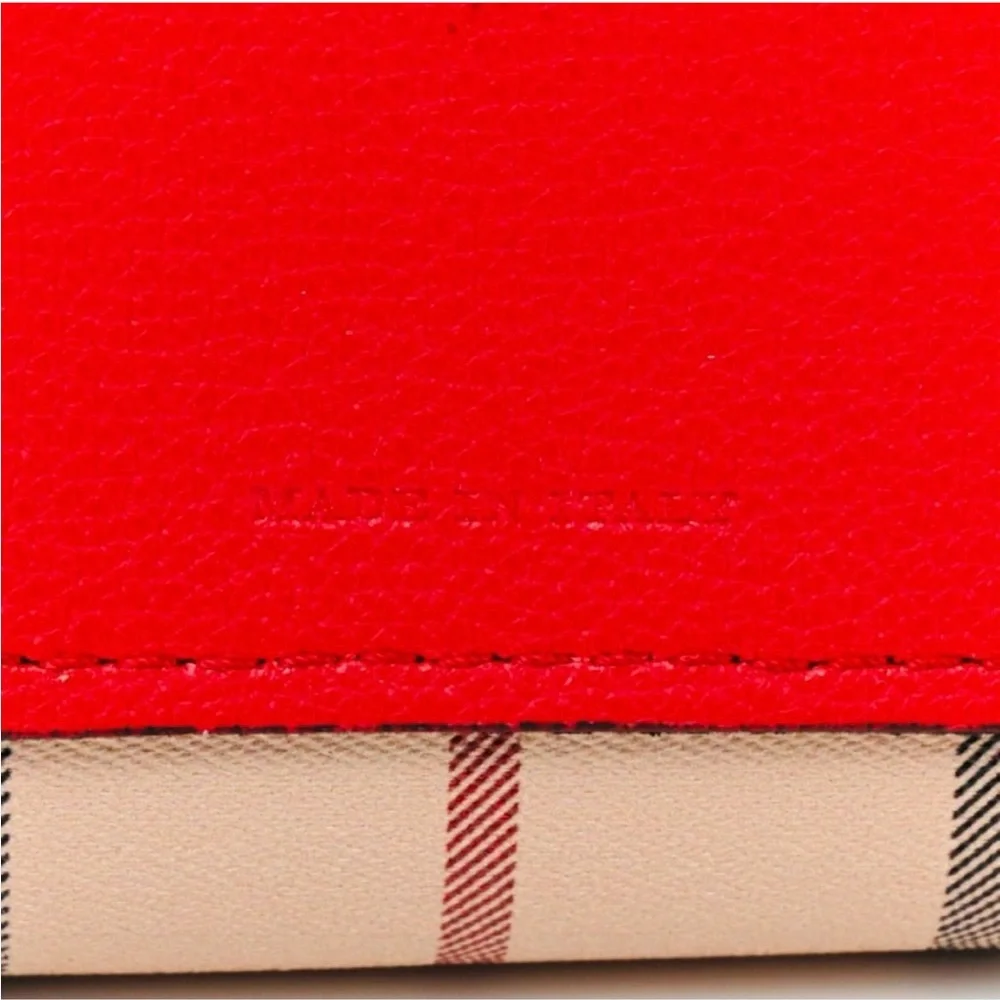 BURBERRY Reversible Haymarket Check Tote Red Leather & Plaid Dust Bag & Charm - Picture 12 of 14